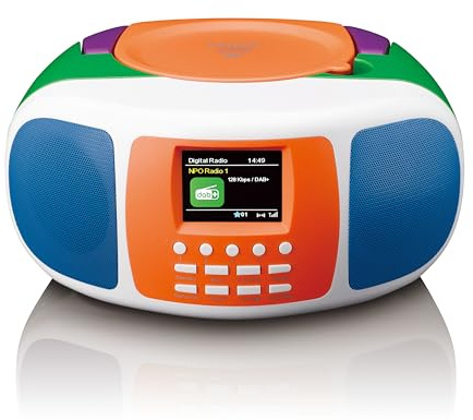 Lenco SCD-861KIDS DAB+/FM bärbar barnradio med Bluetooth 5.3, CD-spelare, stereoljud, färgvisning, väckarklocka, batteri och nätfunktion, AUX-uttag och headset, färgglad design