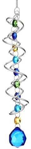 YBEATY Gazing Ball Spiral Tail Decorative Wind Spinner Sun Catcher with Seven Chakra Beads Rainbow Maker Double Spiral Hanging with Crystal Ball Chain Swivel Hook for Home Indoor Outdoor Garden Decor