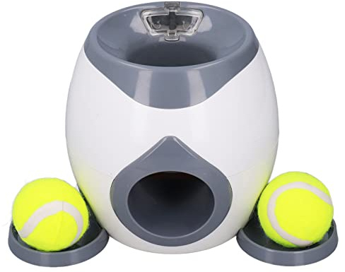 Depisuta Lanzador de bolas automático para perros, lanzador automático de pelotas para perros con 2 pistas de tenis, juguetes interactivos para perros Lanzador de pelotas para interior y