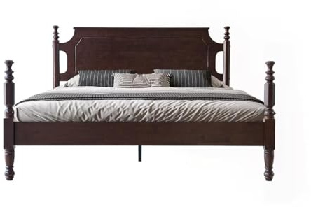 Solid Wood Queen Size Platform Bed Frame with Headboard & Footboard, Center Metal Legs, 12 Heavy-Duty Slats, Noise-Free, No Box Spring Needed, Easy Assembly, Dark Roast Oak Finish, ROQ-32
