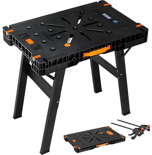 TLGREEN Folding Work Bench with Clamps & Power Strip - Portable Work Table 34 W x 22 D, 330lb Capacity, Heavy Duty Foldable Design for Garage, Table Saw, Workshop, Home DIY Projects