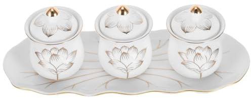 Mipcase Coupes Offrandes Céramique avec Plateau Coupe Offrande Eau Bénite Céramique Décoration Autel Bouddhique pour Temple Domestique Calice pour Prospérité