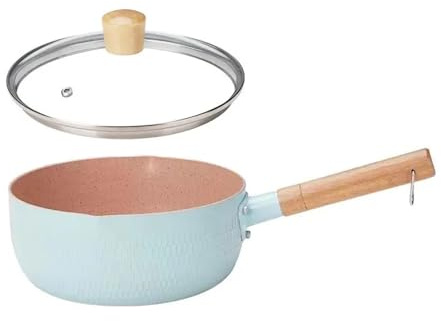 Japansk Yukihira kastrull, rostfritt stål mjölkkastrull med trähandtag och glaslock för matlagning, nudlar, soppor, varm mjölk, vit, 22 cm/8,7 tum