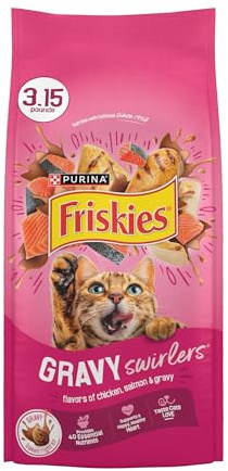 Purina Friskies Gravy Swirlers With Flavors of Chicken, Salmon and Gravy Dry Cat Food - 3.15 lb. Bag