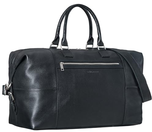 STILORD Rover Reisetasche Leder groß Weekender Herren Damen XL Reisegepäck Overnight Duffle Bag echtes Rindsleder Vintage aufsteckbar Farbe:schwarz