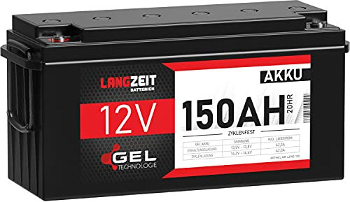LANGZEIT Blei-Akku 12V 150Ah Gel Akku Profi Blei-Batterie Solarbatterie Wohnmobil Bootsbatterie Versorgungsbatterie ersetzt 140Ah