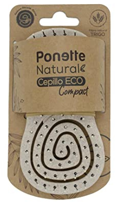 PONETTE NATURAL - Cepillo de Pelo de Viaje ECO Compact Ecológico Desenredante Antitirones Color Beige, Cepillo Masajeador, Fabricado con Fibra Natural de Trigo, 100% Reciclable, Marca Española