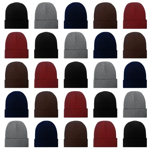 LYDTICK 25 Pack Winter Beanie Hats Bulk for Men Women, Wholesale Knit Beanies Cold Weather Skull Caps, 5 Colors Multicolor