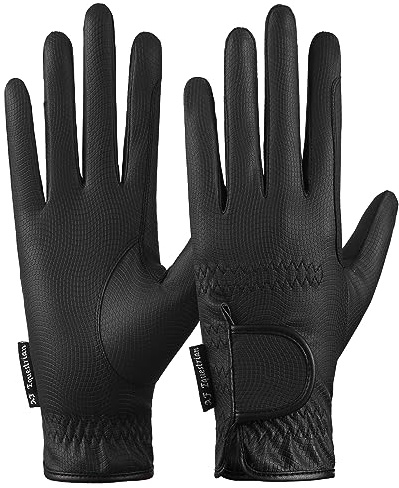 AF EQUESTRIAN Guanti da equitazione in pelle sintetica da donna, colore nero, taglia S