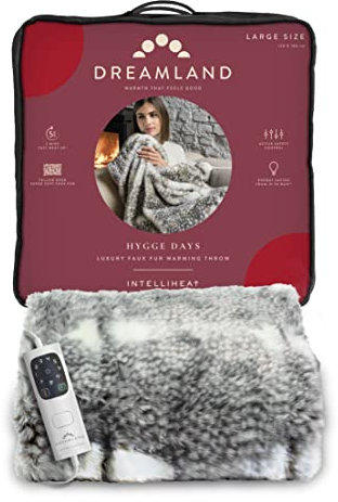 Dreamland Hygge Days Electric Blanket – Heated throw - Fallow Deer Print, Luxury Faux Fur, Fast heat up, 6 temperature settings, 1/3/9-hour auto timer, Electric throw, Machine Washable, 160x120cm
