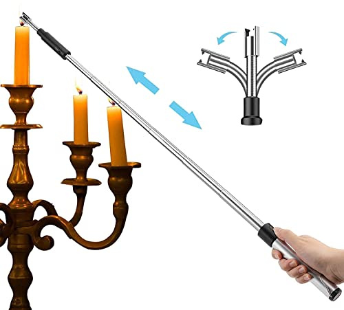 Electric Long Lighter, Retractable Length (11.4in-27.55in), Lgnition Port Can be Rotated 360°, Rechargeable via USB, lighters Suitable for Lighting Candles, barbecues, fireplaces, fire pits, etc.