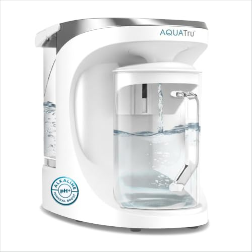 AquaTru Carafe with Alkaline Mineral Boost VOC Filter | Countertop Water Purifier with Exclusive 4-Stage Ultra Reverse Osmosis Technology (No Plumbing or Installation Required) | BPA Free