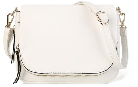 Bolsos bandolera para mujer, pequeños, piel sintética, para llevar al hombro, con solapa y múltiples bolsillos, Blanco, Pequeño (23,9 x 4,8 x 19,8 cm)
