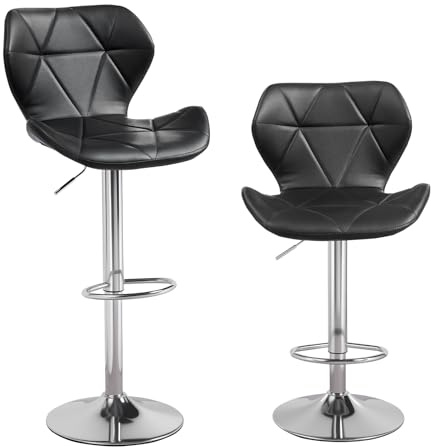 Panana Set of 2 Swivel Barstools Modern PU Leather Bar Chairs Kitchen Breakfast Pub Counter Stools (Black)