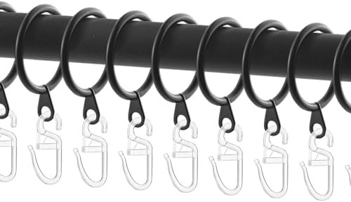 MABAHON 60 Stück Metall Vorhangringe Vorhang Hängend Ringe und 60 Stück Kunststoff Gardinenhaken für Fenster Tür Duschvorhänge, 30 mm Innendurchmesser(schwarz)