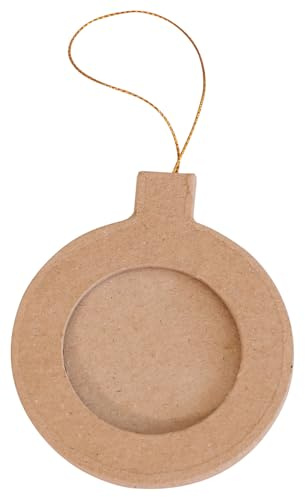 Décopatch NO050Cpack - Lot de 10 Cadres boule ronde de Noël à suspendre et à décorer en papier mâché brun - 0,5x8x9,5 cm