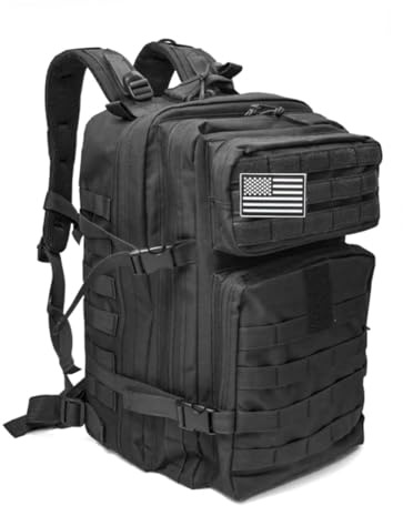 JGR SELECT Zaino tattico militare da 45 l, impermeabile, grande capacità, per crossfit, palestra, sopravvivenza, escursionismo, montagna, caccia, viaggi, escursionismo, nero/bianco, L