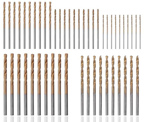 HaoTrade 50Pcs Titanium Coated Steel Twist Drill Bits, Mini Twist Drill Bit Set, Metal Drill Bit Kit, Round Shank High Speed Twists Drill bit Sets for Drilling Wood Plastic Copper Aluminum Alloy
