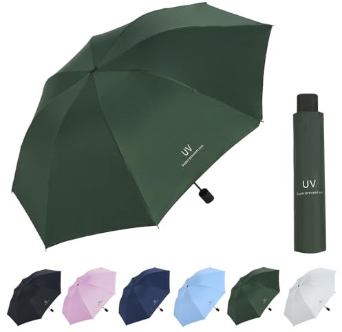 Mini Regenschirm,Taschenschirme Mit 8 Rippen,Regenschirm Sturmfest, Taschenschirm Uv Schutz, Sonnenschutz Regenschirm Im Freien Uv Faltender Regenschirm,Winddicht Und Sturmfest（Dunkelgrün）
