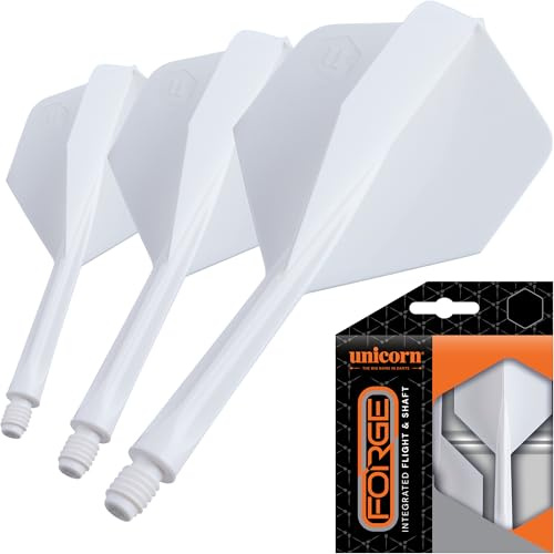 Unicorn Forge integrerade dartflyg och axlar | 1 st konstruktion för perfekt 90 grader vinkel | lätt tuff polymer | standard plus form & 2B tråd | medium längd stam 26 mm | vit | set med 3