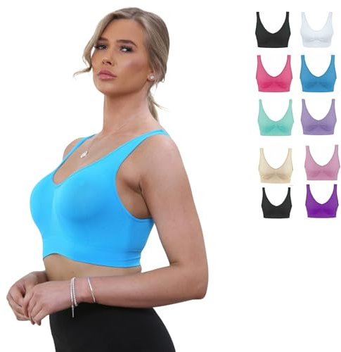 Trenzeo Ladies Padded Seamless Sports Bra – Wireless Comfort Bralette, No Hooks, Sleep Yoga Bra with Removable Pads, Assorted Colors, Multi-Pack (UK, Alpha, L, Regular, Regular, 3, Assorted)