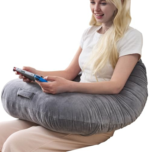 Coussin de bureau pour lecture, jeux et crochet, coussin de soutien étendu en forme de cœur pour s'asseoir sur le canapé ou le lit, housse lavable (gris doux)