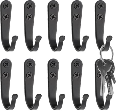 Josojoou 10 Packs Black Wall Hooks with Screws & Plugs - Heavy Duty Coat Hooks for Hanging Coats, Hats, Bags, Towels & Robes - Easy Mount Hook for Hallway, Bathroom, Kitchen & Bedroom
