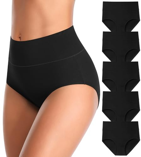 MISSWHO Cotton Underwear Women Pack, Womens Underwear High Waisted Tummy Control Black Briefs C Section Postpartum Ladies Panties Large