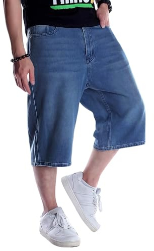 LuminBlaze Baggy Short Jean Homme Coupe Ample Vintage Pantalon Large Jorts Streetwear Y2K Hip Hop Shorts en Denim Longs Décontractés