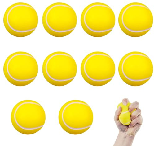 XcnPer Rubber Squeeze Balls, 10 Pack Soft Tennis Style Balls, 6cm Diameter, Indoor and Outdoor Use, Yellow Rubber Tennis Style Balls for Pets Training and Hand Therapy