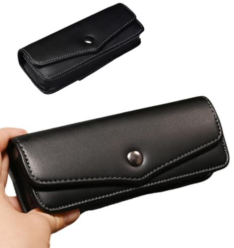 Narunii Étui à Lunettes Rigide en Cuir,Etui Lunette Peut Porter une Ceinture,Etui lunettes Portable Idéal pour les voyages et l'utilisation quotidienne (Noir)