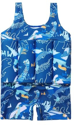 Maillot de Bain Flottant Enfant Anti UV Combinaison Flottante à Flottabilité Réglable Une Pièce Maillot Flottant à Manches Courtes Costume pour Natation Débutant Garcon Bébé