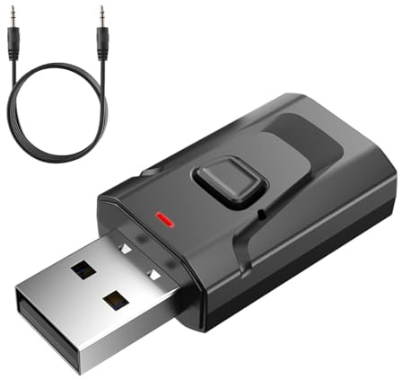 Adaptador Bluetooth USB 5.0 Transmisor y Receptor 2 en 1, Audio Estéreo Inalámbrico con Jack 3,5 mm para TV, PC, Coche, Altavoces, Auriculares, Manos Libres, Sin Retraso