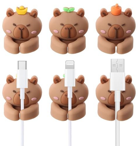Sujeta Cables Adhesivo, Clips para Cables, Paquete de 6 Organizadores con Diseño de Capibara (3 Estilos) - Organizador Reutilizable para Escritorio y Hogar, Sujeta Llaves, Auriculares