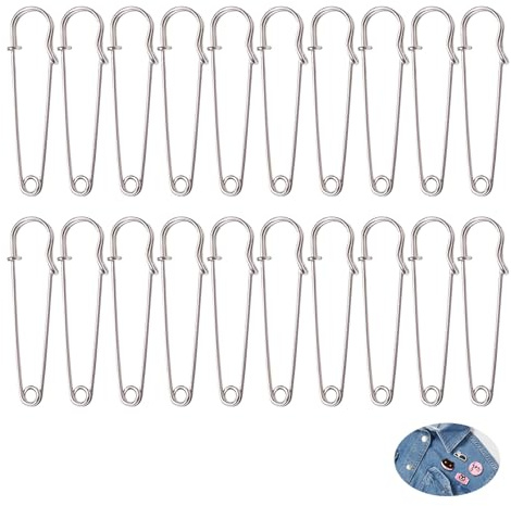 20 agujas de seguridad grandes, agujas de acero inoxidable, resistentes, 65 mm, agujas de techo de metal fuerte, agujas de metal grandes, soporte de punto para ropa, cuero, lona, mantas, manualidades
