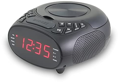GPX Dual Alarm CD Clock Radio, Top Load, FM, Black (CC318B)