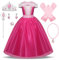 New front Fille La Belle au Bois Dormant Robe de Princesse Aurore Accessoires Baguette Couronne Bague Collier Déguisement Tulle Maxi Noël Carnaval Halloween Cosplay Robe de Soirée, Rose, 120