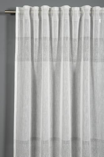 Sehlbach Cortinas confeccionadas Cinta de Cortina, Rayas horizontales Etamine, Blanco, 140 x 245 cm Cortinas, Traslúcidas, Opacas, Diseño de Moda, Caída, Certificado Oeko-Tex