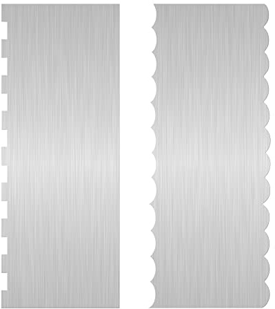 2 Pc 9 Inches Stainless Steel Cake Scraper Cake Decorating Tools Edge Side Jagged Wave Double Sided Patterned Comb Metal Cake Carving Smoothing Cream Pastry Baking(9 x 3.5 Inches)