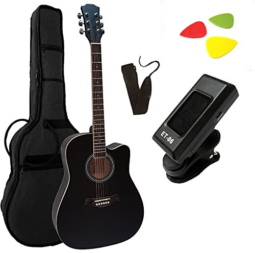 4/4 CHITARRA ACUSTICA NEL STARTER SET - NERO OPACO CUTAWAY - LEGNO DI TIGLIO - BORSA - TRACOLLA - 3x PLETTRI - ACCORDATORE
