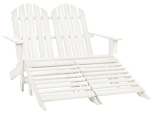 vidaXL Tannenholz Adirondack Gartenbank 2-Sitzer mit Fußstütze Deckchair Liegestuhl Gartenstuhl Stuhl Sonnenliege Parkbank Sitzbank Weiß