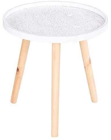 HOMCOM Tavolino da Salotto Moderno Rotondo, Tavolino da Caffè con Bordo Rialzato e Tre Gambe, per Camera e Soggiorno, in Legno Bianco e Oro