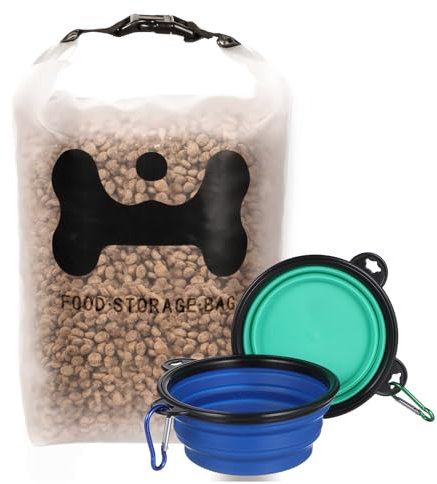 ANVS Silicone Pet Food Storage Bag,40-Cup Dog Food Travel Bag with 2PCS Collapsible Bowls, Perfect for Camping Trip, Dog Boarding, Weekend Getaways and Travel