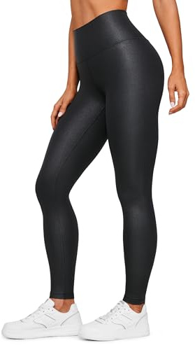 CRZ YOGA Butterluxe Extra Long Leggings for Tall Women 31 Inches - High Waisted Athletic Workout Leggings Soft Yoga Pants Faux Leather Black Large