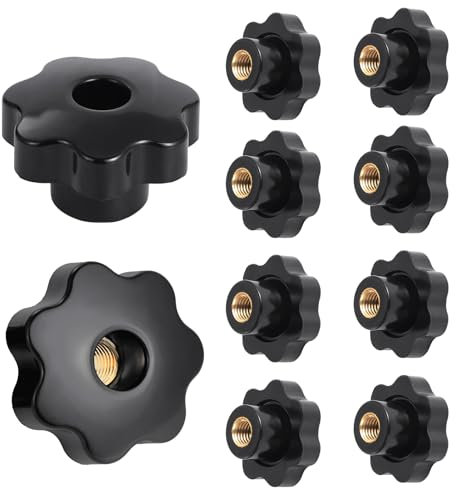 Knpwer 10 Pcs M12 Étoile Tête Écrous De Serrage Bouton,Bouton de Serrage à Filetage Moleté, Plastique Noir en forme d'étoile Tête (10, M12)