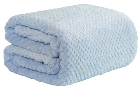 Dreamscene Fleece Throw Blanket for Sofa, Soft Cosy Warm Honeycomb Waffle King Size Blanket for Bed Travel Blankets Fluffy Faux Fur Fleece Throw, Blue - 200 x 240cm