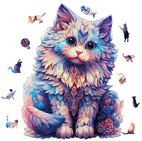 SECOGM Holzpuzzle für Erwachsene - 100 Teile Unregelmäßiges Tier Geformtes Puzzle Mit Geschenkbox Aus Holz - Niedliche Ragdoll Katze (S-16.2 * 21.5cm)