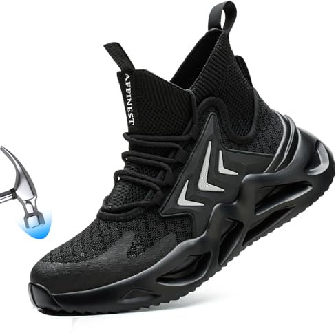 AFFINEST Zapatos de Seguridad afinest Zapatos de Trabajo Masculinos Antideslizantes y perforantes Zapatos de protección Deportiva con Cabeza de Acero Ligeros, Antideslizantes y Transpirables（Negro，41