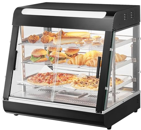 VEVOR 3-stufiger kommerzieller Speisenwärmer, 1200 W Speisenwärmer mit Licht, verstellbarer Ablage und Temperaturanzeige, 30 ℃ - 85 ℃ Dampfheizung, 111 l für Hamburger, Pizza, Brot, Brathähnchen
