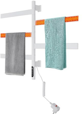 KAPIPALA Calentador de toallas eléctrico giratorio 180°, indicador LED de 230 V, 90 W, eléctrico, montaje en pared, radiador de baño, toallero con termostato de tiempo, 30 – 70 ℃ para casas, baños